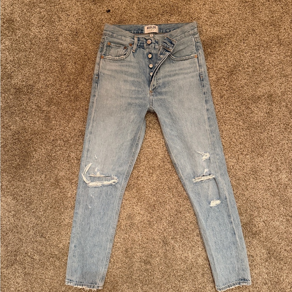 Agolde Light Wash Distressed Skinny Jeans